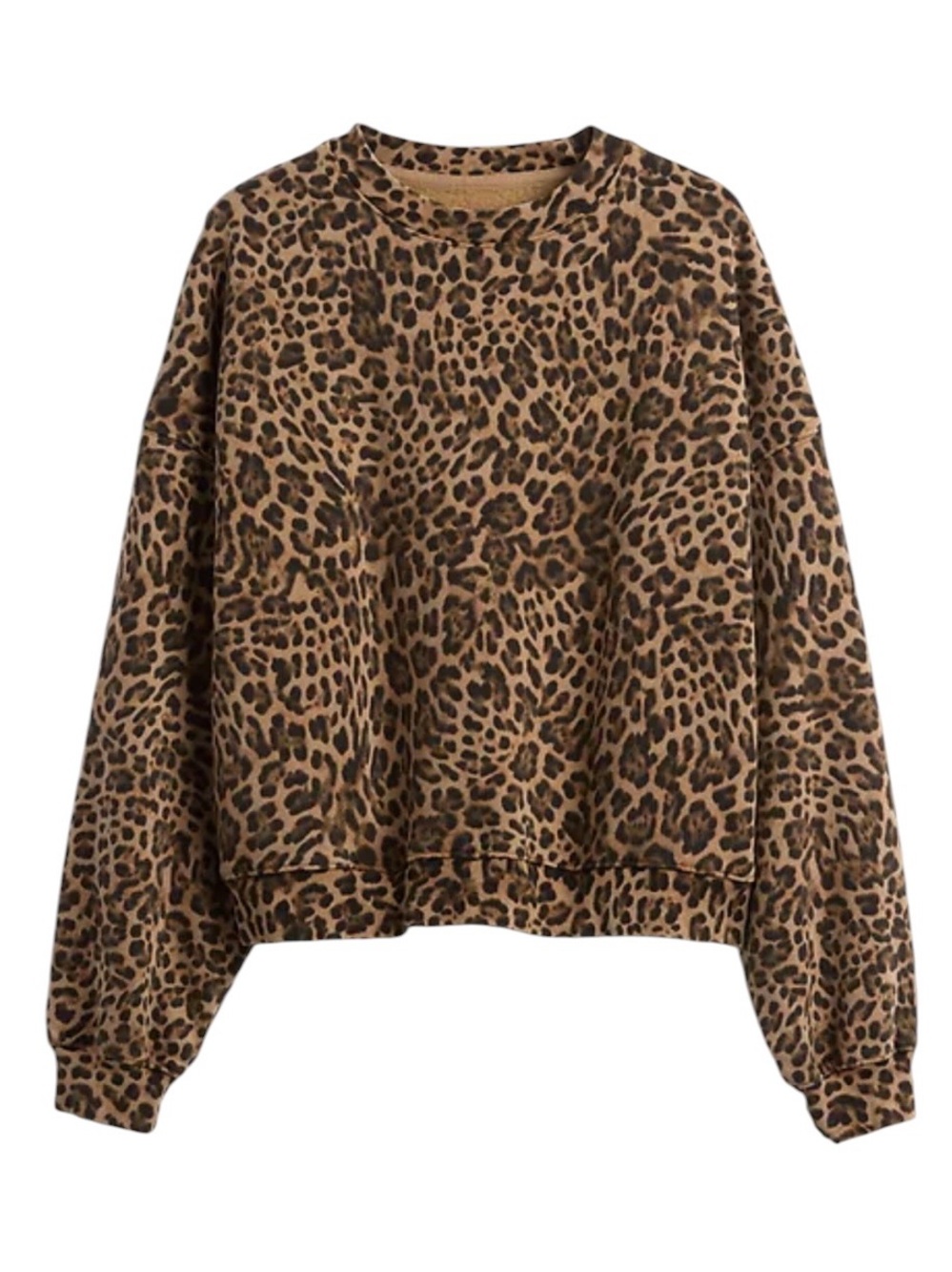 Gap VintageSoft Wedge Crew Sweatshirt Leopard Brown Size XL